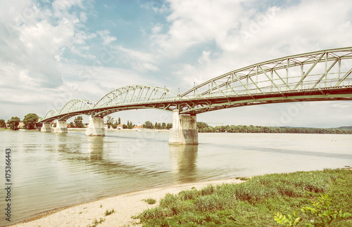 Maria Valeria bridge from Esztergom, Hungary to Sturovo, yellow filter