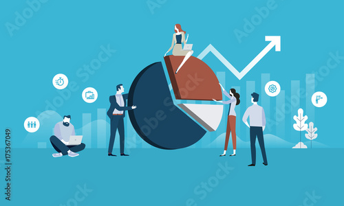 Business analysis. Flat design business people concept. Vector illustration for web banner, business presentation, advertising material.