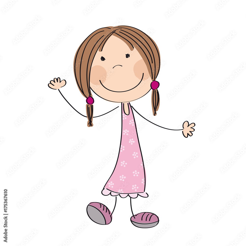 Happy little girl - original hand drawn illustration Happy little girl - original hand drawn illustration
