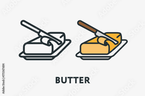 Butter Margarine Pack Bar Fat Slice Knife Minimal Flat Line Outline Colorful and Stroke Icon Pictogram