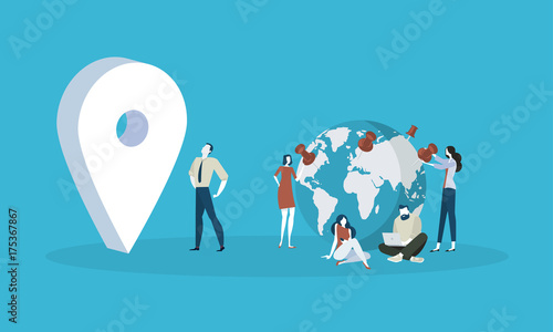 Location. Flat design people and technology concept. Vector illustration for web banner, business presentation, advertising material.