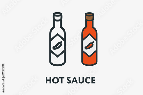 Hot Spicy Chili Pepper Sauce in Red Glass Bottle Minimal Flat Line Outline Colorful and Stroke Icon Pictogram