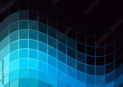 Blue Luminous Tiles in the Dark . Abstract Black Background . Template for your Design . Isolated Vector Illustration