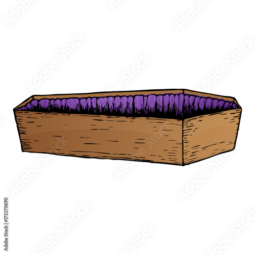 Coffin, colorful scary Halloween sketch illustration. Vector
