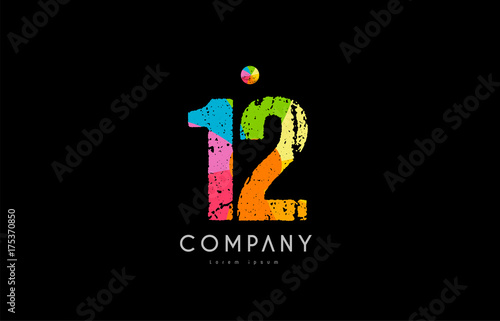 12 number grunge color rainbow numeral digit logo