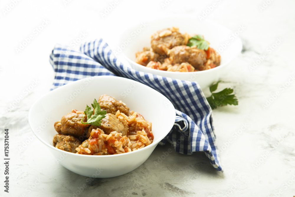 Meatballs with tomato sauce and rice Meatballs with tomato sauce and rice