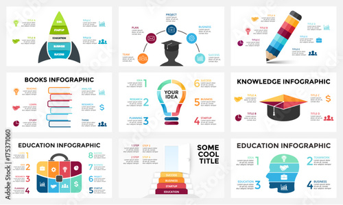 Vector arrows infographic, diagram chart, graph presentation. Business report with 3, 4, 5, 6, 7, 8 options, parts, steps, processes. Timeline map. Data analytics. Percentage status. Growth success