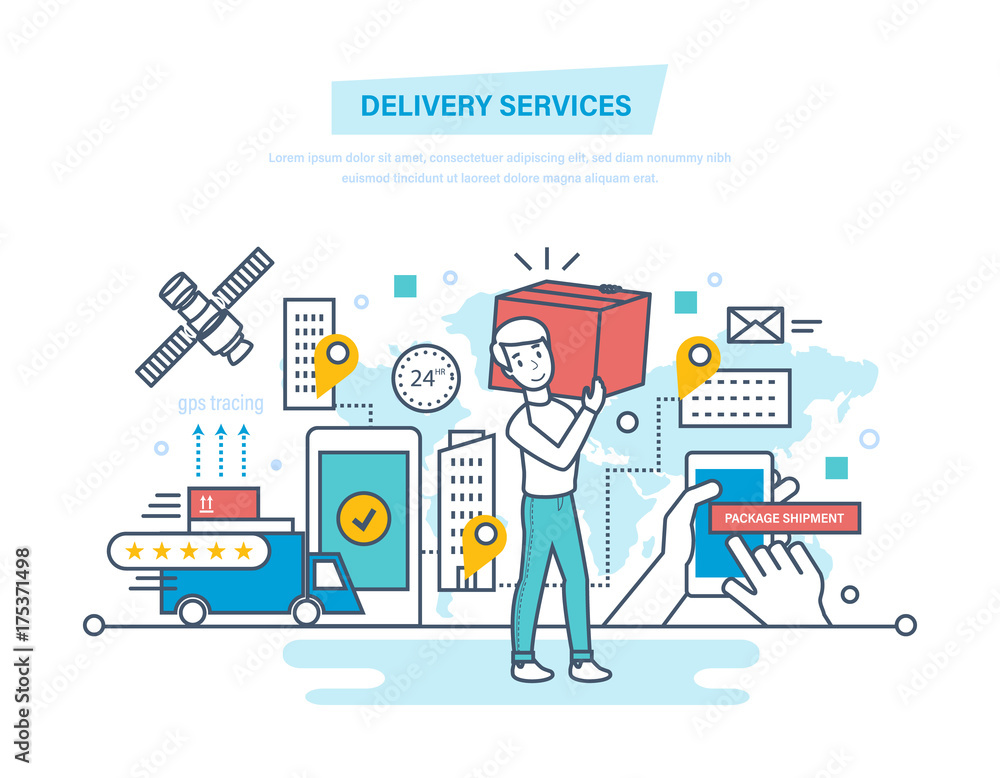 Delivery services. Shopping, receive order, gps tracking, shipment, technical support. Delivery services. Shopping, receive order, gps tracking, shipment, technical support.