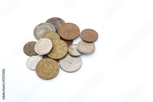 old coins on white background