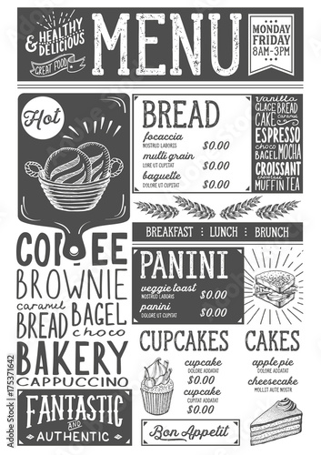 Bakery menu restaurant, food template.