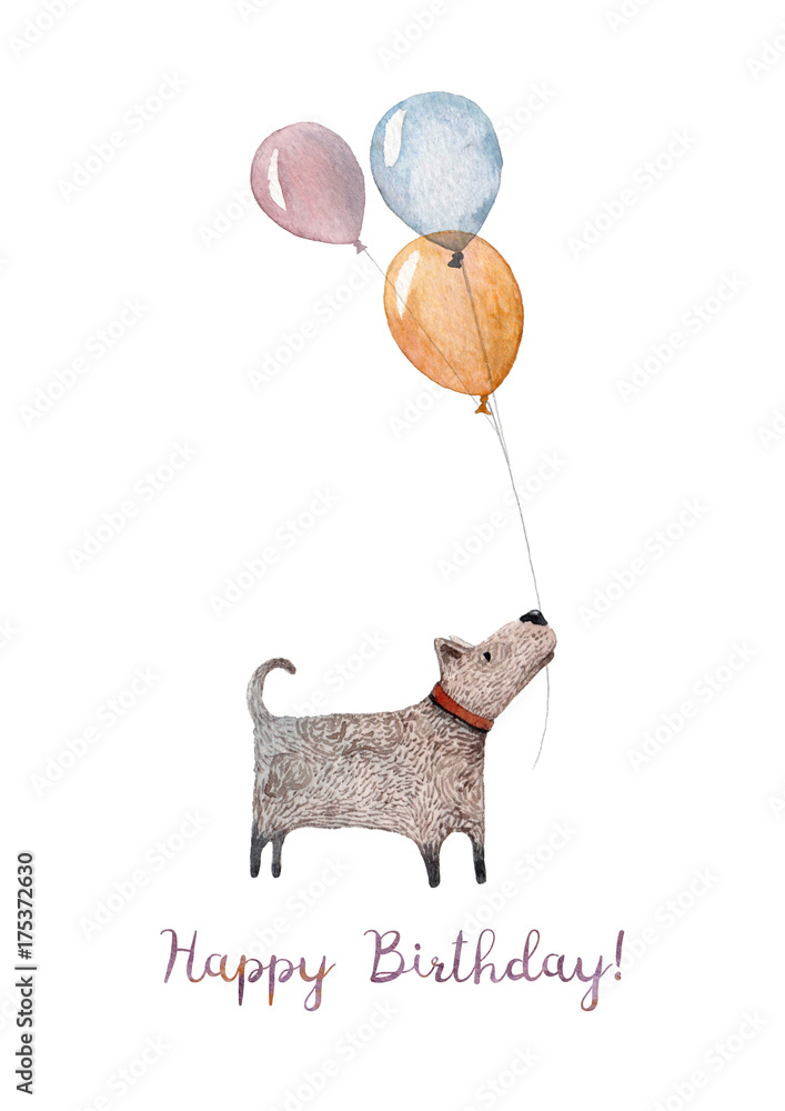 A cozy Happy Birthday card made in watercolor with illustration of a