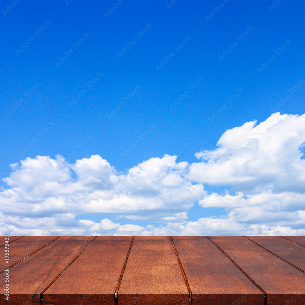 Empty wooden on sky and cloud  background