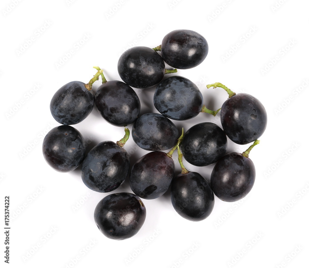 Dark grapes, isolated on white background, top view Dark grapes, isolated on white background, top view