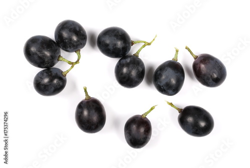Dark grapes, isolated on white background, top view