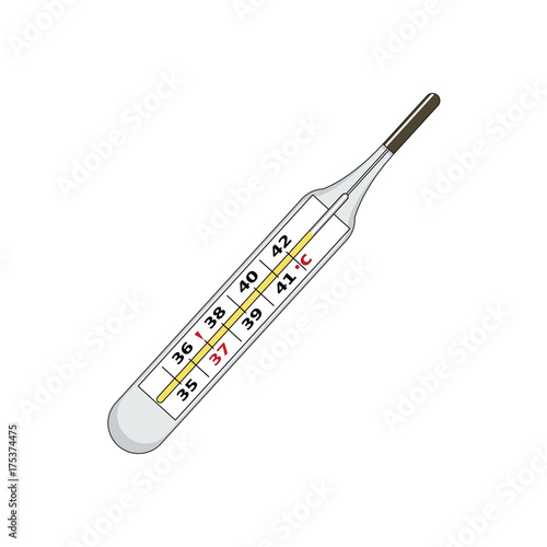 Vector cold and flu therapy object flat cartoon concept. Cartoon illustration isolated on a white background. Hand drawn thermometer.