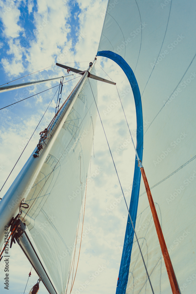 Fototapeta premium Detailed closeup of sail on sailboat