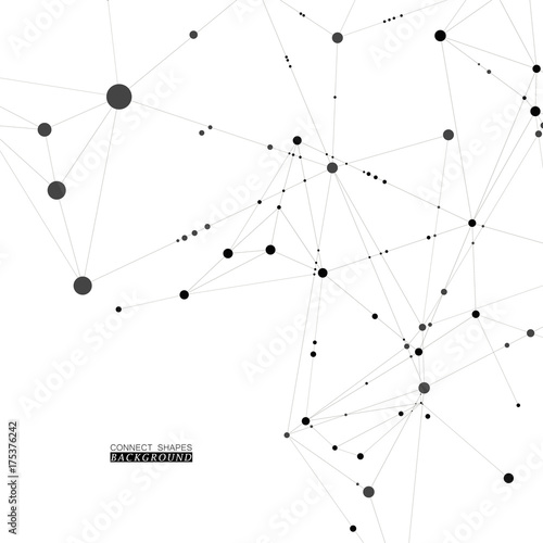 Stylish, polygonal pattern of connected black lines and dots on white background. Designed for use in new technology projects. Simple, beautiful, minimalistic, abstract background