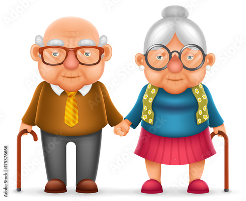 Cute Smile Happy Elderly Couple Old Man Love Woman Grandfather Grandmother 3d Realistic Cartoon Family Character Design Isolated Vector Illustration
