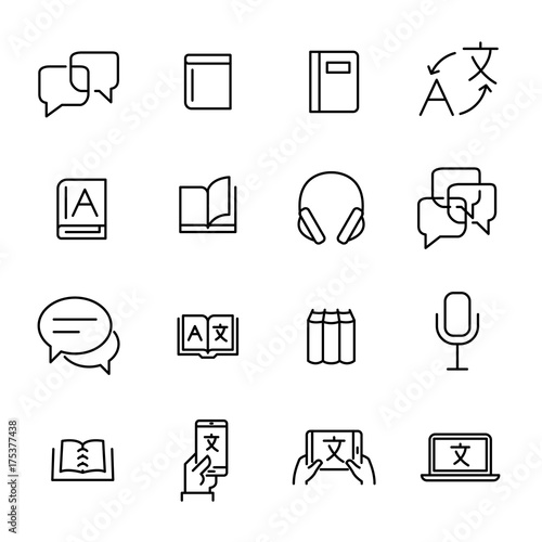 Simple collection of translate related line icons.