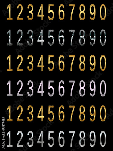 Big set of numbers decorated with gold and silver gradient. Beautiful decor