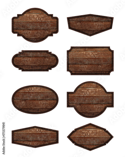 Fototapeta Naklejka Na Ścianę i Meble -  Wooden sign boards isolated on white background with objects clipping path for design work