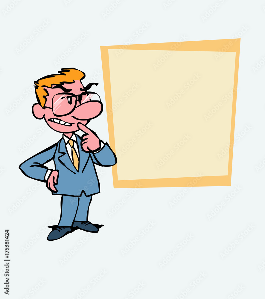 White businessman with glasses worried and doubtful. Is showing, as in a presentation, the data you want. White businessman with glasses worried and doubtful. Is showing, as in a presentation, the data you want.