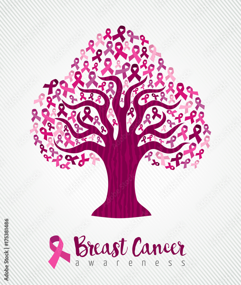 Breast cancer awareness month pink ribbon tree art