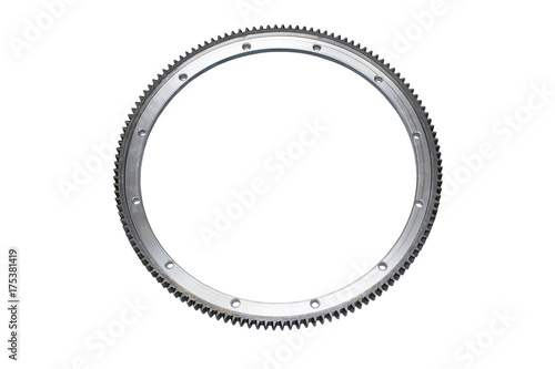 toothed rim of the flywheel on white background