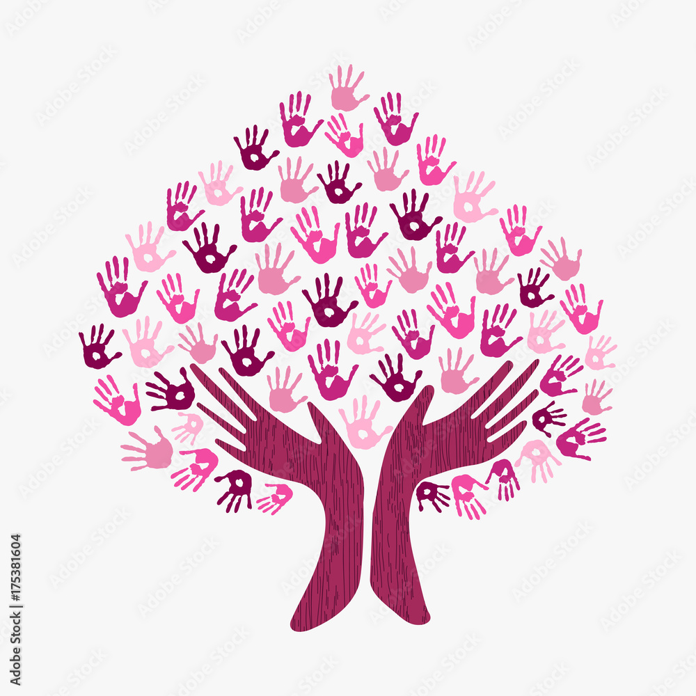 Breast cancer awareness month pink help hand tree Breast cancer awareness month pink help hand tree