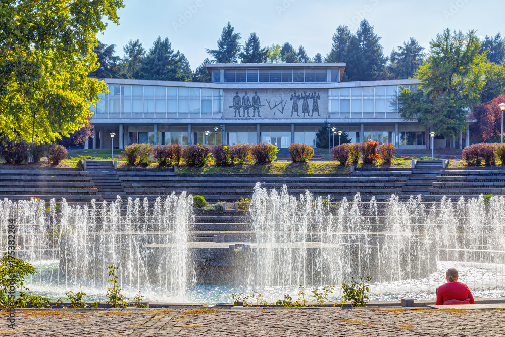Great fountain in front of the Museum of Yugoslavia in Belgrade, HDR image.