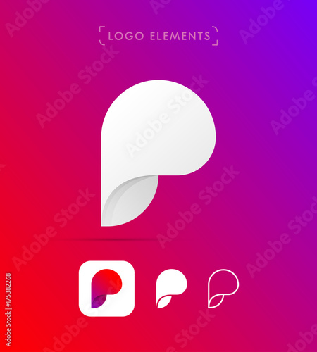 Vector abstract origami letter P logo template. Material design, flat and line style. Application icon photo