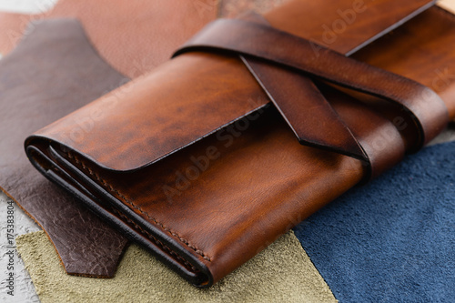 Casual handmade brown leather wallet