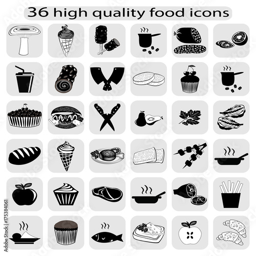 Food icon set. Food logo. Vector illustration for recipe  menu restaurant  kitchen interior design.