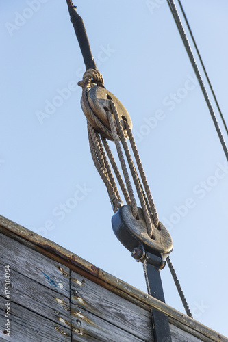 Rigging deadeye of sailboat photo