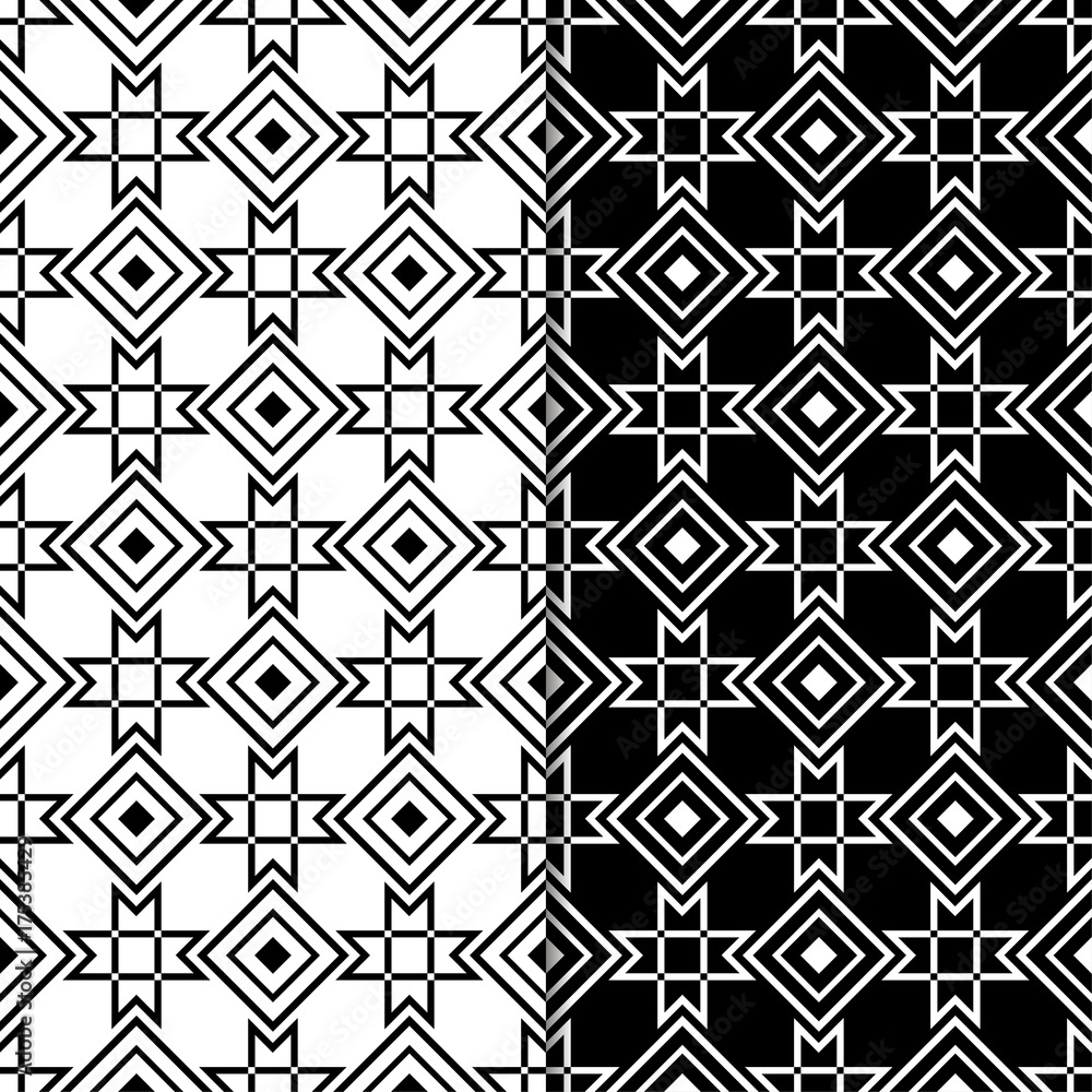 Black and white geometric ornaments. Set of seamless patterns Black and white geometric ornaments. Set of seamless patterns