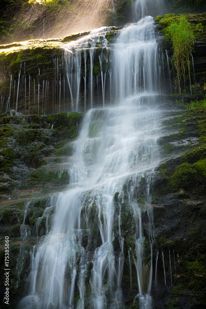 Naklejka premium Big waterfall on Cold creek in Jeseniky nature park, Czech Republic