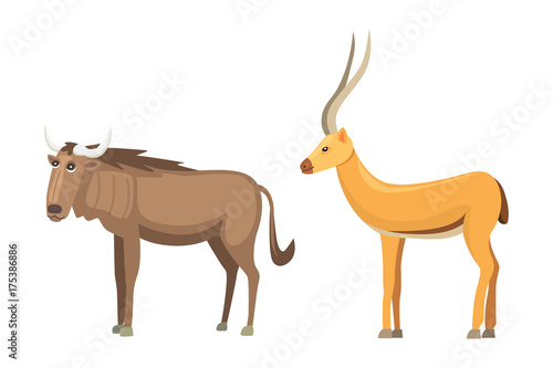 Antelope cartoon vector set. savanna animals vector illustration.