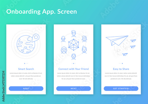 Onboarding screen walkthrough app register splashscreen vector illustration