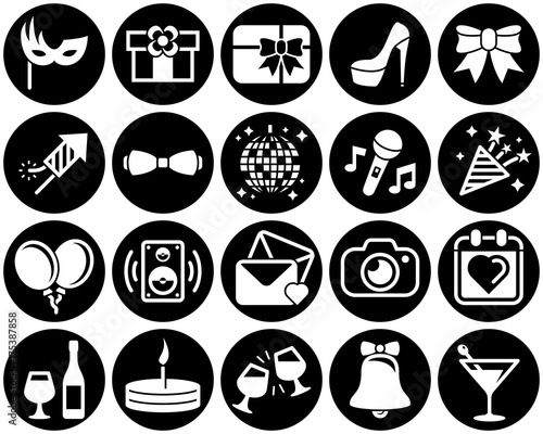 Set of simple icons on a theme Party, Birthday, Holidays, vector, design, collection, flat, sign, symbol,element, object, illustration. White background