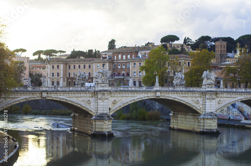 bridge in Rome. sunset on the river. architecture.