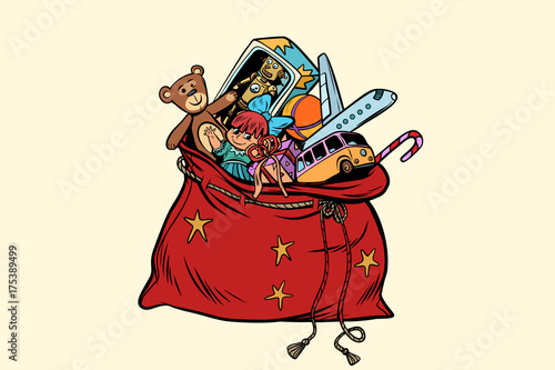 Santa sack with Christmas gifts and toys