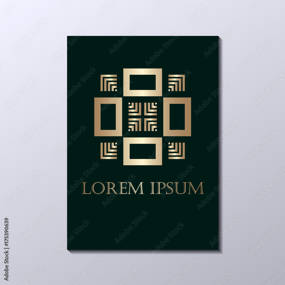 Brochure with golden ornamental logo. Template for design. Vector illustration eps10 Brochure with golden ornamental logo. Template for design. Vector illustration eps10