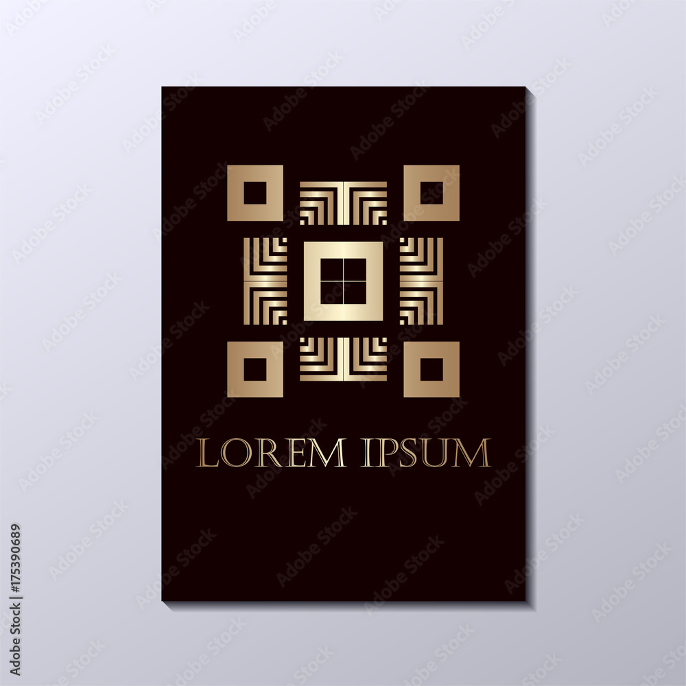 Brochure with golden ornamental logo. Template for design. Vector illustration eps10 Brochure with golden ornamental logo. Template for design. Vector illustration eps10