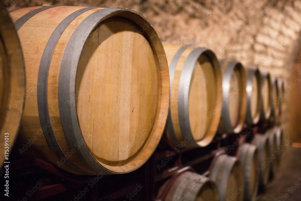 Wine barrels in the a wine cellar