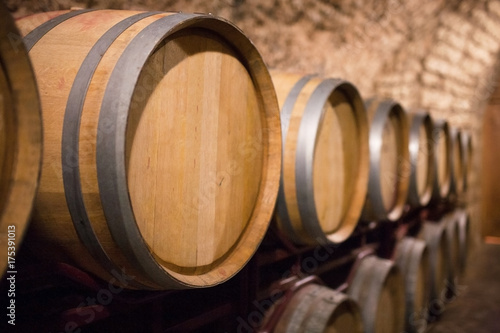 Wine barrels in the a wine cellar
