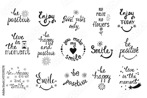 1554444 Vector set of hand drawn calligraphy phrases. Positive typograph