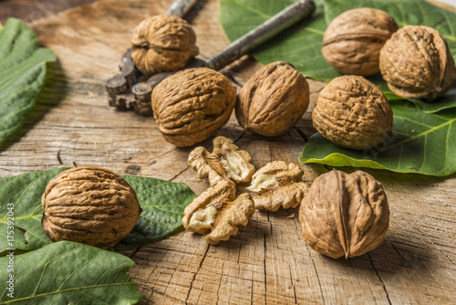 fresh walnuts on an old wooden table