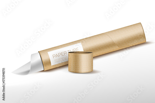 Beautiful, realistic cardboard tube (or paper tube) with cap and shadow
