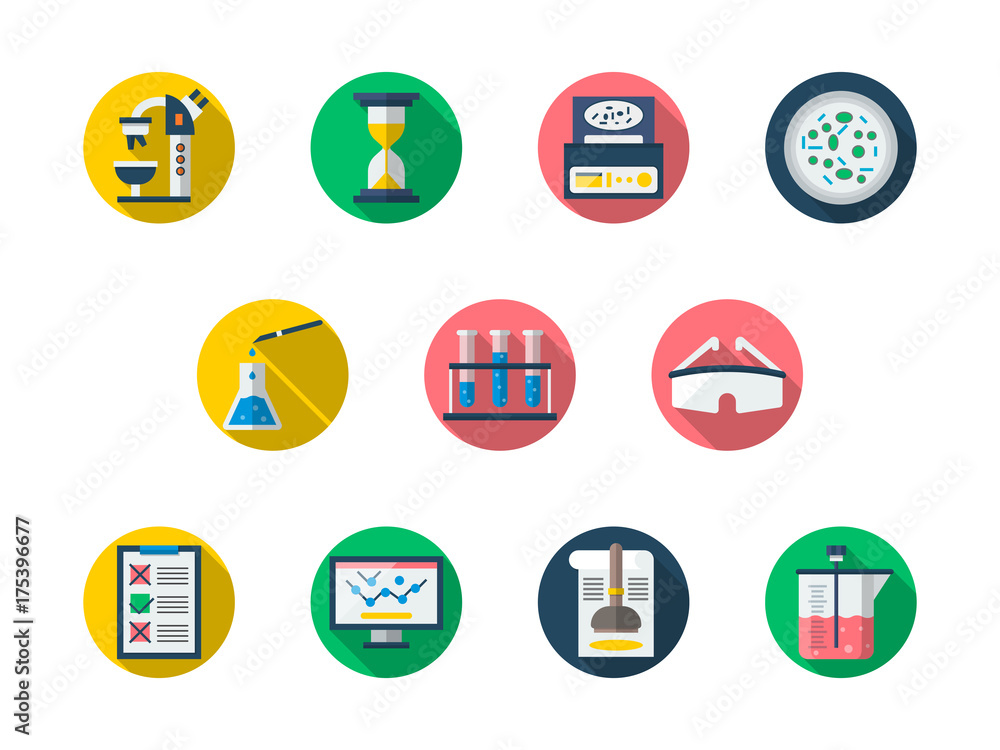 Forensic flat round vector icons set Forensic flat round vector icons set