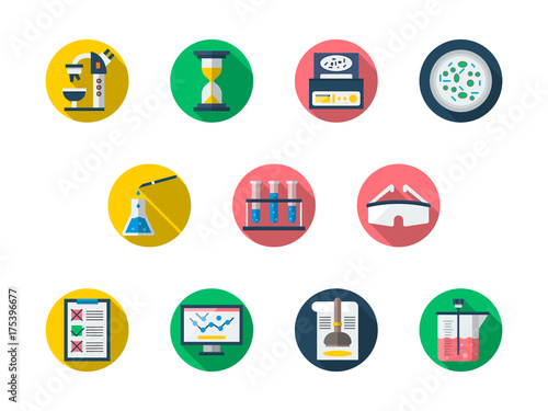 Forensic flat round vector icons set